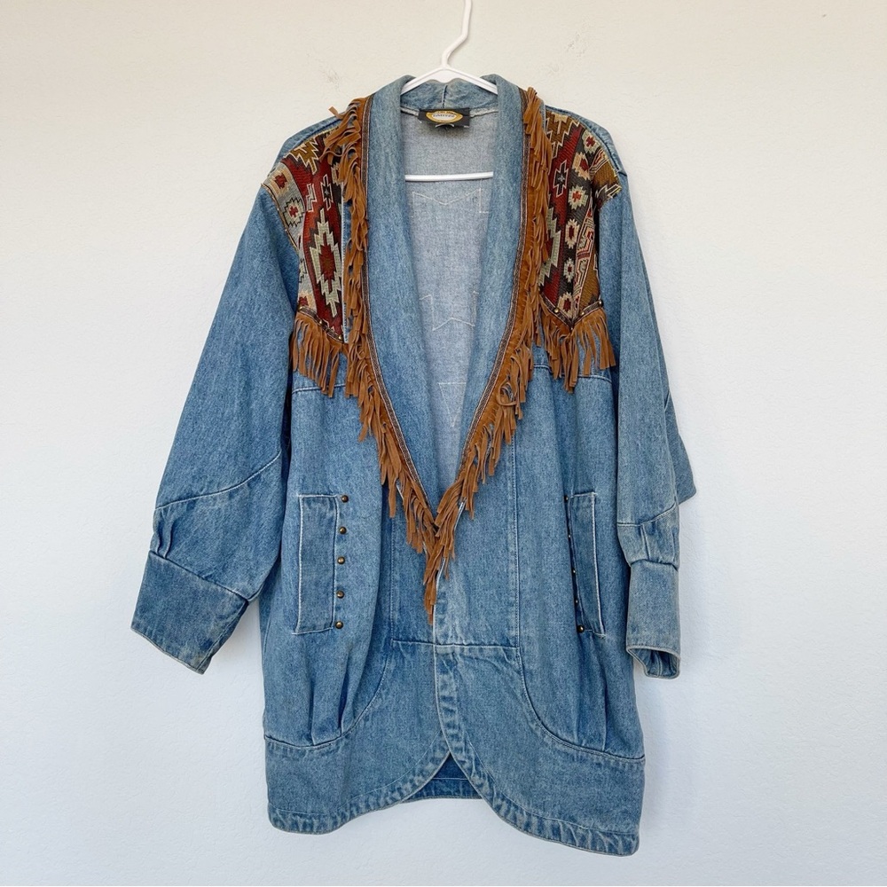Vintage Denim Fringe Jacket 
Size Medium